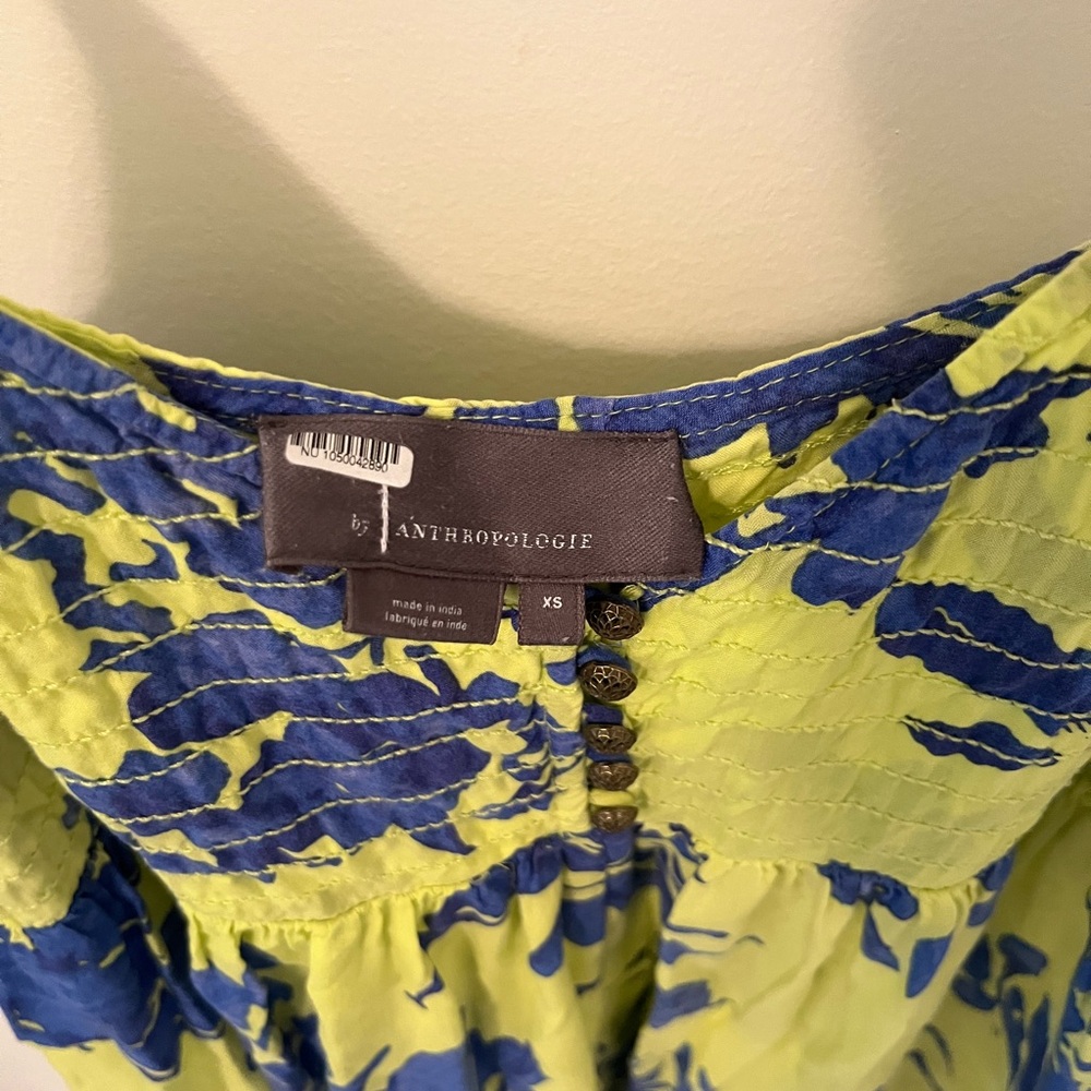 Anthropologie Lime and Cobalt Romper
